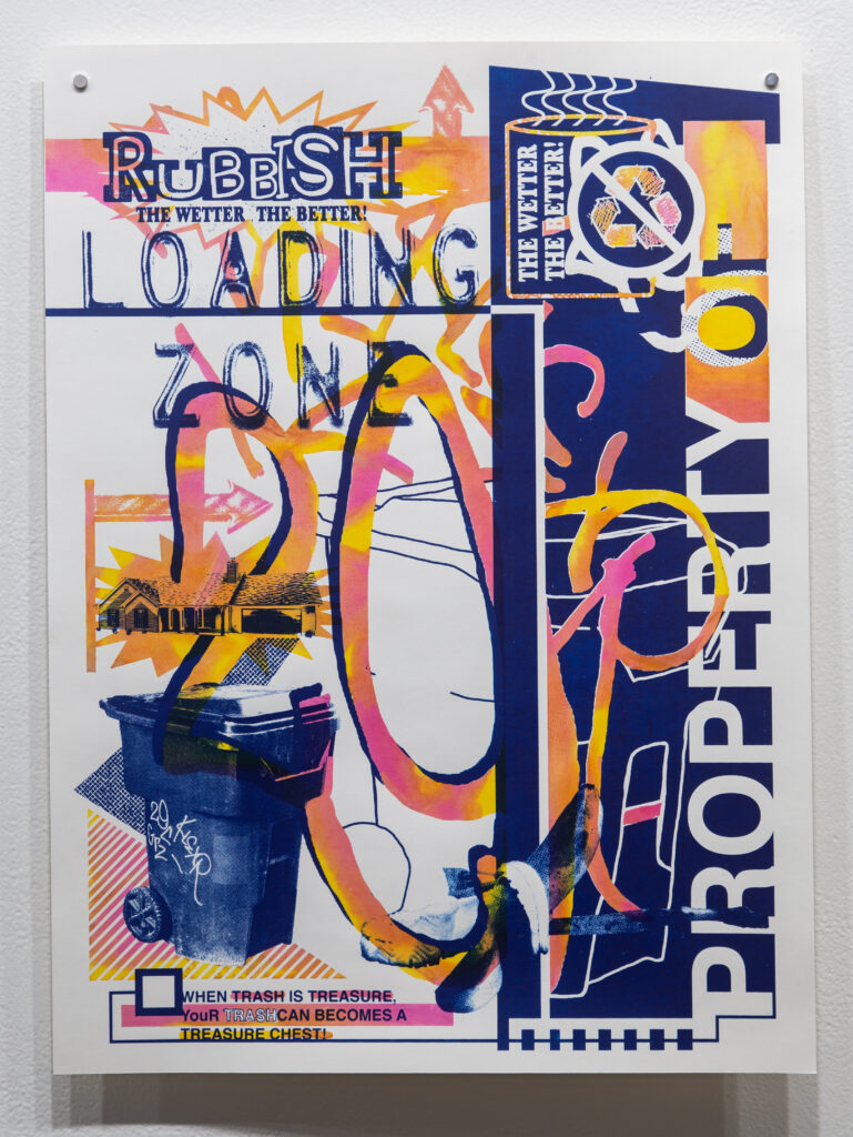 colorful text collage screen print